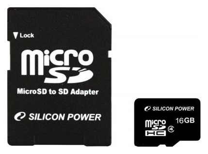 Карта пам'яті Silicon Power microSDHC 16GB Class 4 + adapter (SP016GBSTH004V10-SP) в Києві