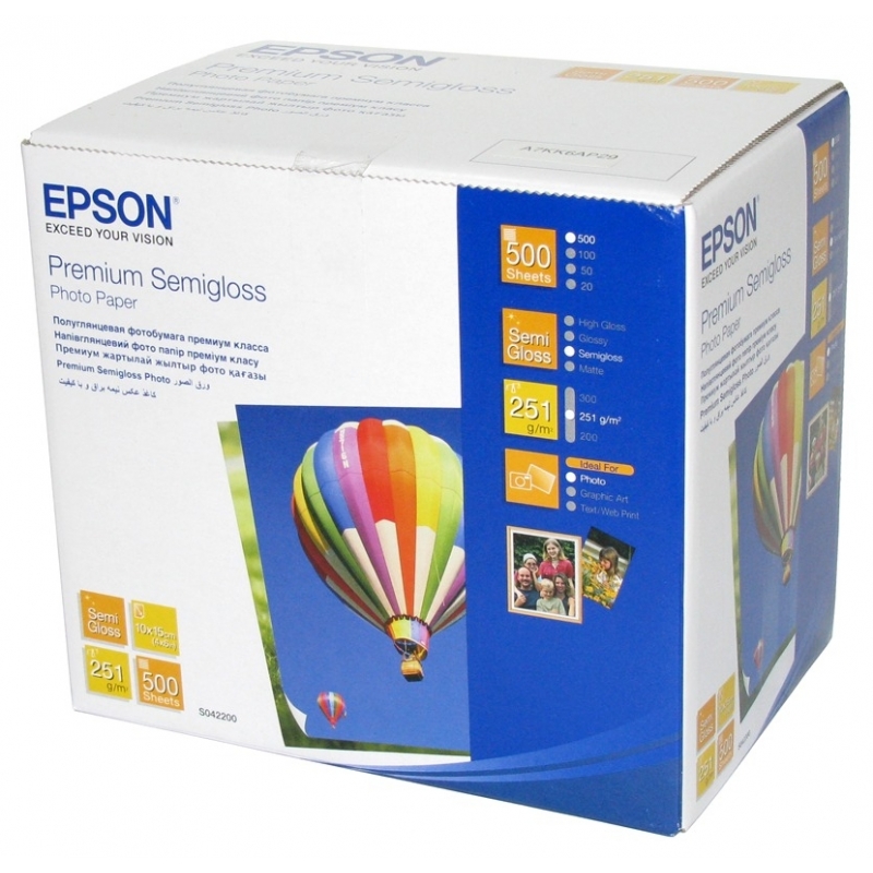 Папір Epson 100mmx150mm Premium Semiglossy Photo Paper, 500л. (C13S042200) в Києві