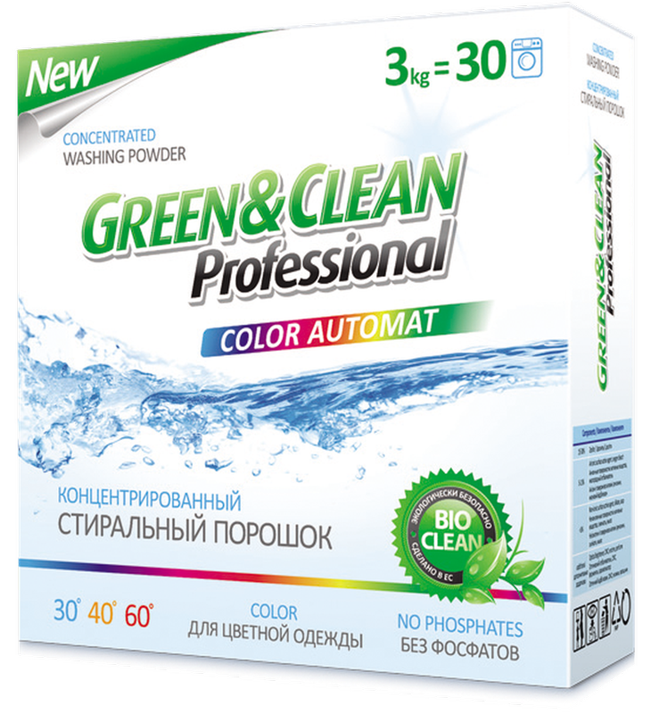 Пральний порошок для кольорового одягу, Green & Clean Professional 3 кг / 30 прань в Києві
