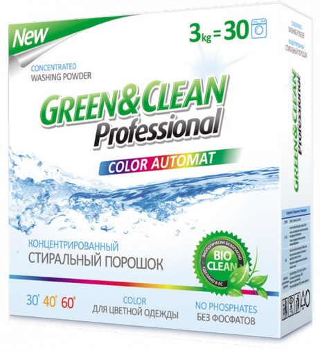 Пральний порошок для кольорового одягу, Green & Clean Professional 3 кг / 30 прань Пральний порошок для кольорового одягу, Green & Clean Professional 3 кг / 30 прань