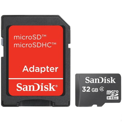 Карта памяти SANDISK microSDHC 32GB + SD Class 4 (SDSDQM-032G-B35A) Карта памяти SANDISK microSDHC 32GB + SD Class 4 (SDSDQM-032G-B35A)