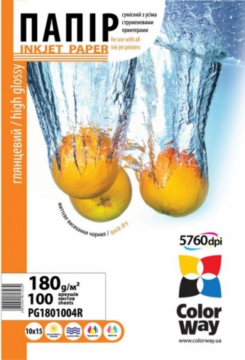 Папір ColorWay 10x15 ПГ180-100 Папір ColorWay 10x15 ПГ180-100