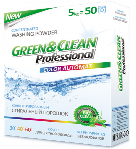 Стиральный порошок для цветной одежды, Green&Clean Professional 5 кг/50 стирок Стиральный порошок для цветной одежды, Green&Clean Professional 5 кг/50 стирок