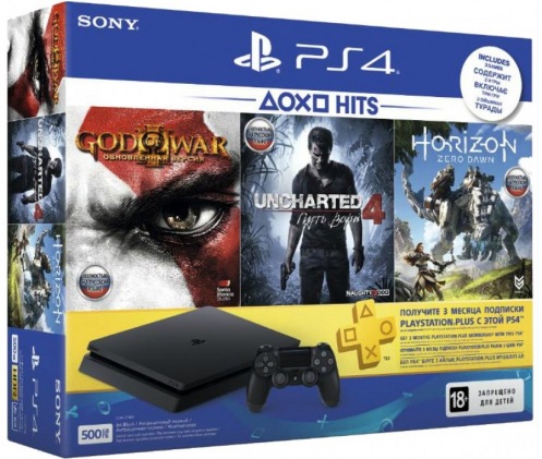 Консоль Sony PS4 Slim500Gb(HZD+GOW3+UC4+PSPlus 3М) Black Консоль Sony PS4 Slim500Gb(HZD+GOW3+UC4+PSPlus 3М) Black