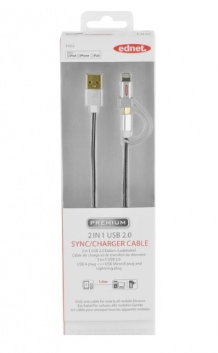 Кабель EDNET USB 2.0/Lightning+microUSB 1m Black Кабель EDNET USB 2.0/Lightning+microUSB 1m Black