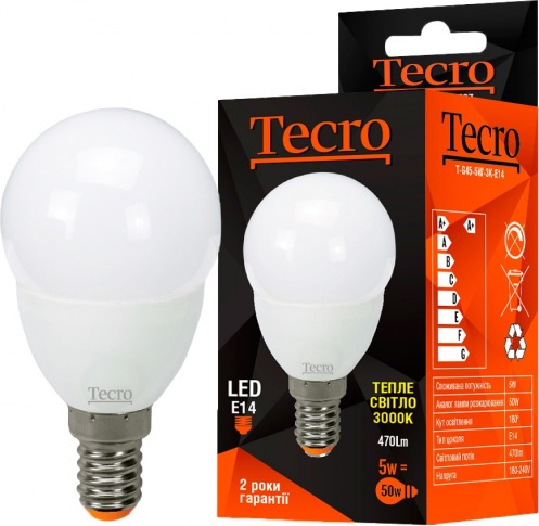 Лампа Tecro T-G45-5W-3K-E14 Лампа Tecro T-G45-5W-3K-E14