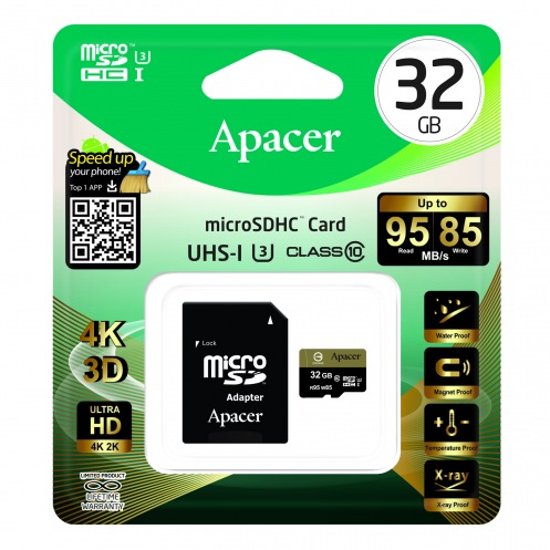Карта памяти Apacer microSDHC 32GB UHS-I U3+adapter Карта памяти Apacer microSDHC 32GB UHS-I U3+adapter