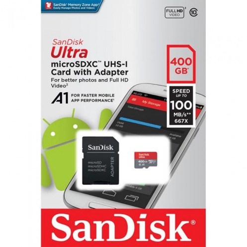 Карта памяти SanDisk 400GB microSDXC C10 UHS-I R100MB/s Ultra + SD Карта памяти SanDisk 400GB microSDXC C10 UHS-I R100MB/s Ultra + SD