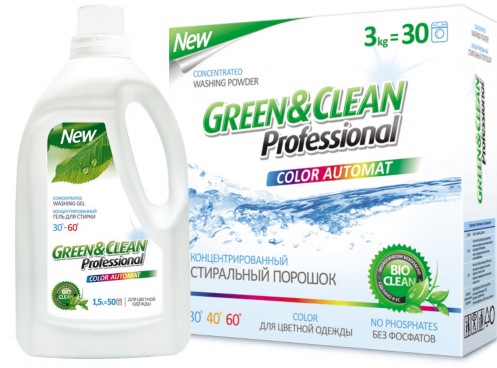 Набор Green&Clean порошок 3кг+гель 1,5л для цветной стирки Набор Green&Clean порошок 3кг+гель 1,5л для цветной стирки