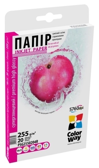 Бумага ColorWay 10x15 (PSG2550204R) 255 г/м2, 20 листов, супер-глянец, водостойкий, картонная упаков в Киеве