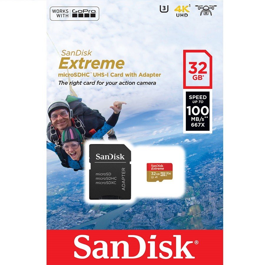 Карта памяти SanDisk 32GB microSDHC V30 A1 UHS-I U3 4K Extreme Action + SD (SDSQXAF-032G-GN6AA) в Киеве