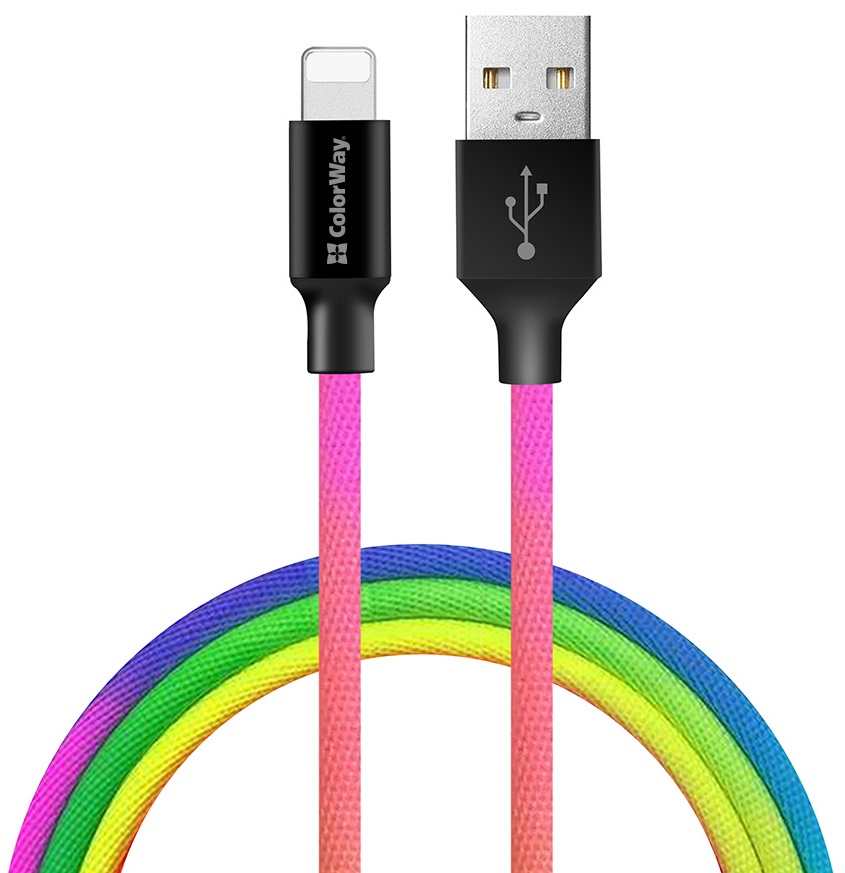 Кабель Colorway USB - Apple Lightning (multicolor) 2.4а 1м (CW-CBUL016-MC) в Києві