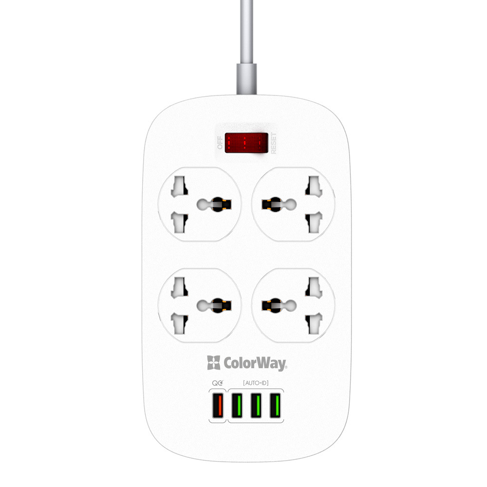 Мережевий фільтр СOLORWAY 4р 1.8м 4USB White (1QC3.0 + 3 AUTO ID) в Києві