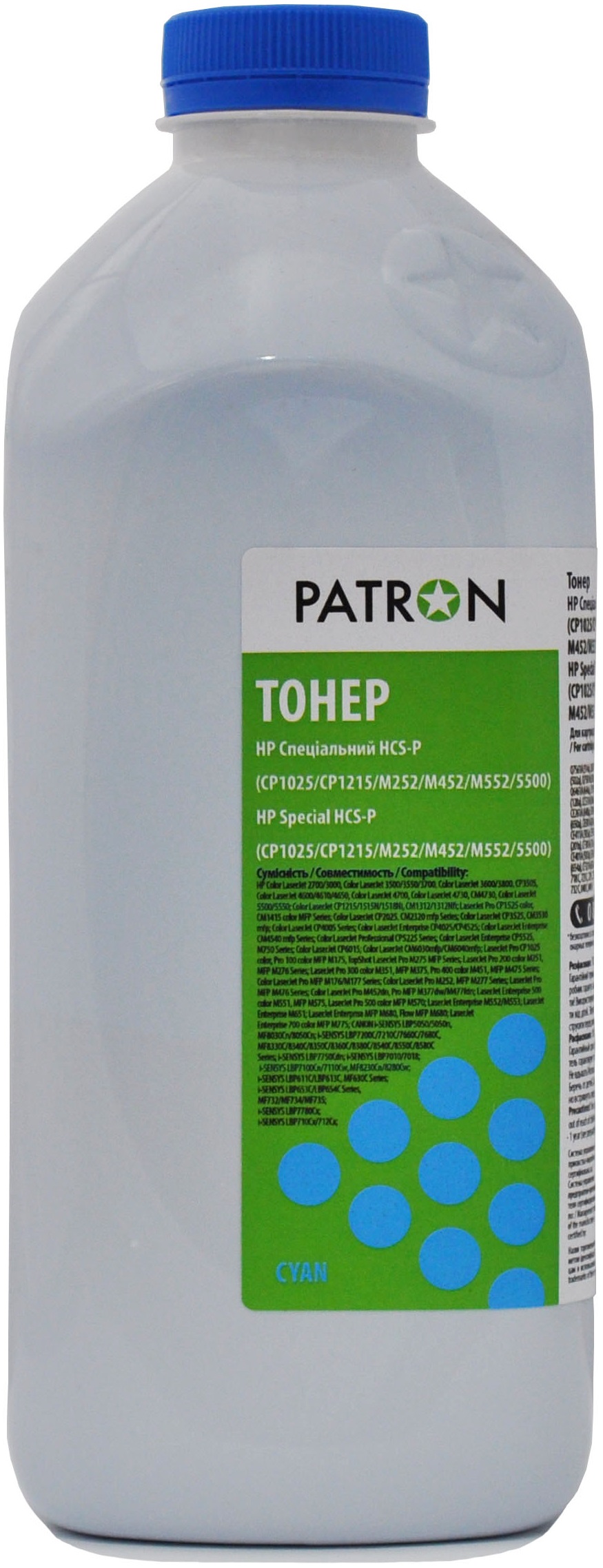 Тонер PATRON для HP HCS-P флакон 400 г. Cyan (PN-HCS-P-C-400) в Киеве