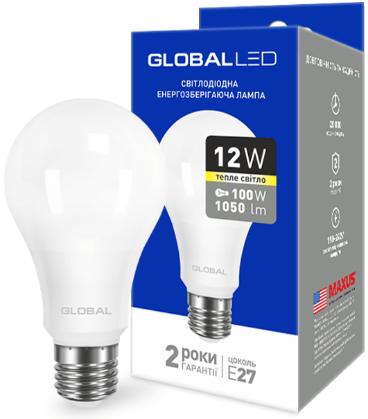 Лампа Global 1-GBL-165 A60 12W 3000K 220V E27 AL в Києві