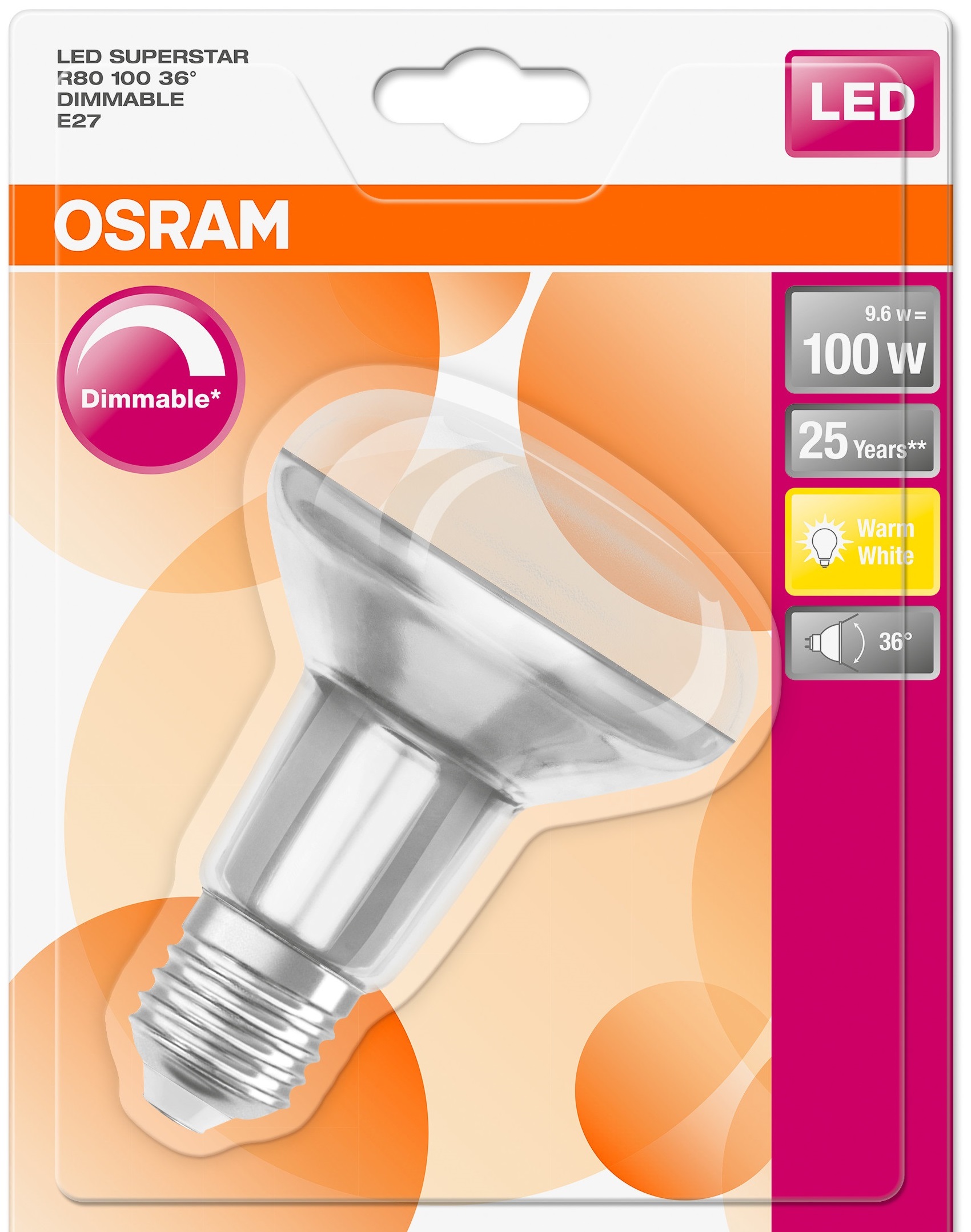 Лампа OSRAM SuperStar FIL LED DIM R80 Е27 9,6W 670Lm 2700K в Києві