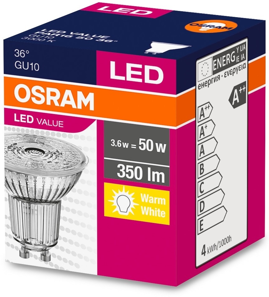 Лампа OSRAM Value LED PAR16 GU10 3,6W 350Lm 2700K теплая в Киеве