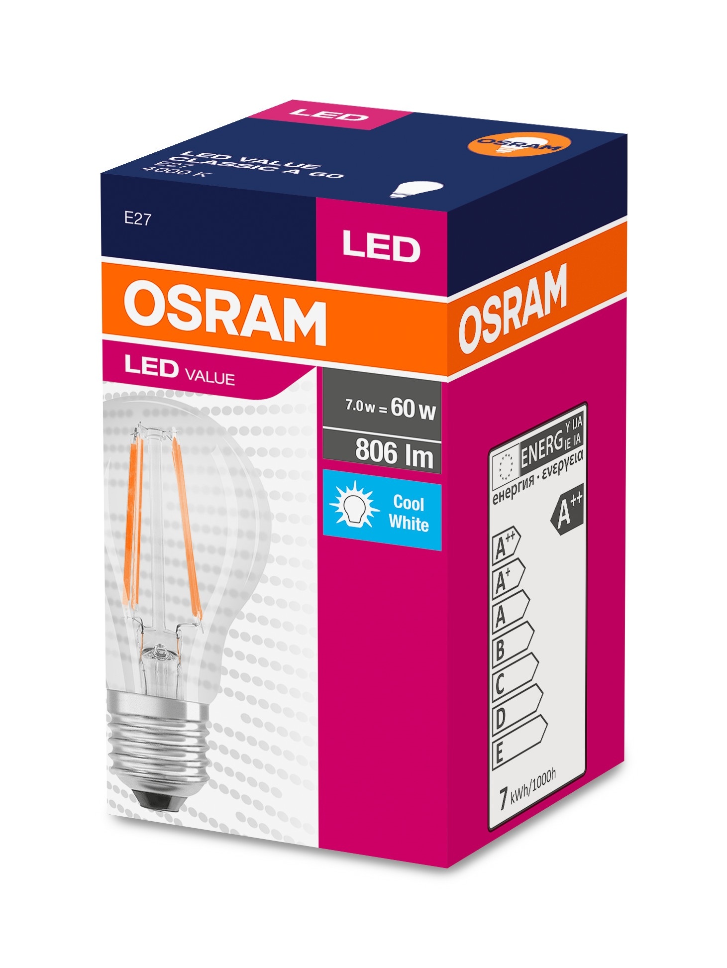 Лампа OSRAM Value FIL LED A60 Е27 7W 806Lm 4000K дневная в Киеве