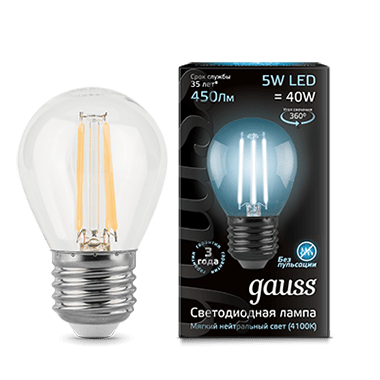 Лампа Gauss LED Filament Globe G45 E27 5W 4100K в Киеве