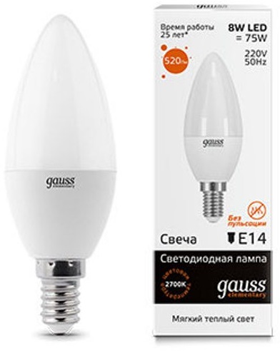Лампа Gauss LED Elementary Candle 8W E14 3000K (33118) в Києві