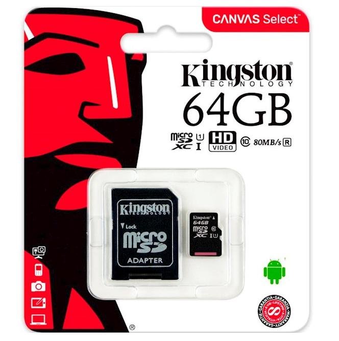 Карта памяти KINGSTON microSDXC 64Gb Canvas Select U1 (R80/W10)+ad в Киеве