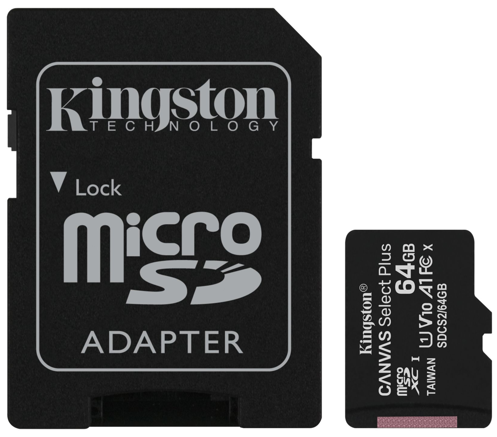 Карта пам'яті KINGSTON 64GB microSDHC Class 10 UHS-I U1 + adapter (SDCS2/64GB) в Києві
