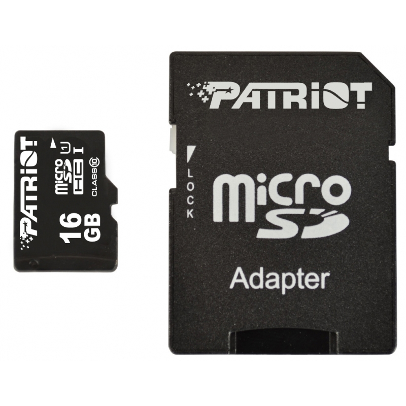 

Карта памяти Patriot LX 16Gb microSDHC UHS-I + SD adapter (PSF16GMCSDHC10)