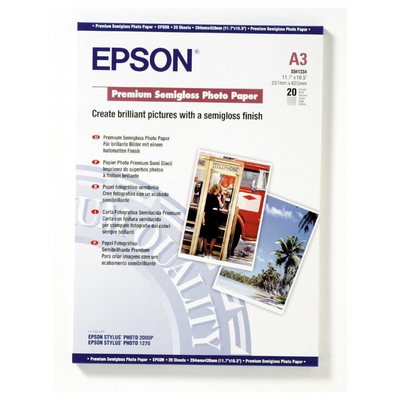 

Бумага Epson A3 Premium Semigloss Photo Paper, 20л. (C13S041334)