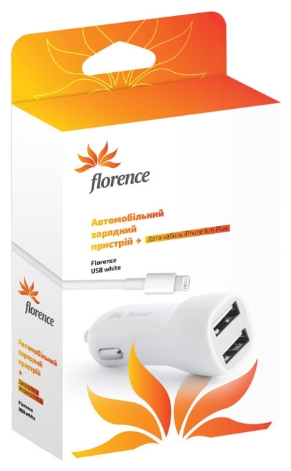 

АЗУ Florence USB + cable iPhone 6/6 Plus white, 1200mA (CC12-IPH6)