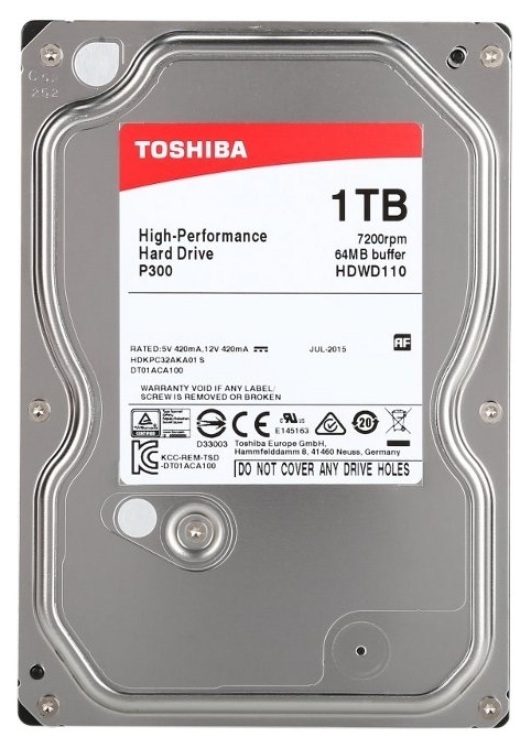 

Жесткий диск 1TB Toshiba P300 HDWD110UZSVA 7200rpm, 64mb, SATAIII