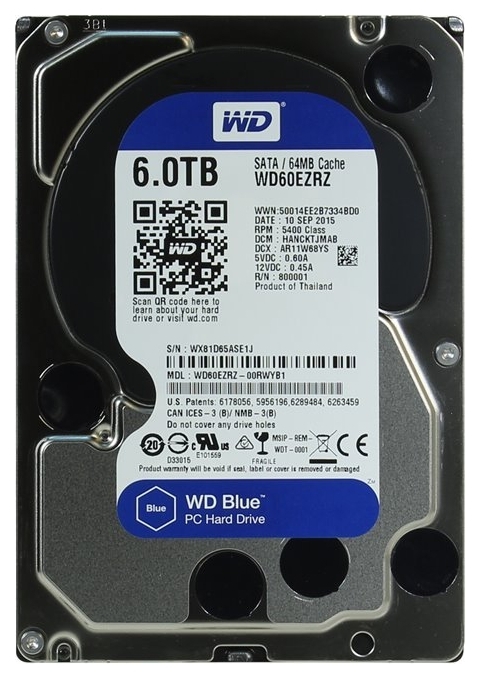 

Жесткий диск 6Tb WD Blue WD60EZRZ, 5400Rpm, 64Mb, SATA III