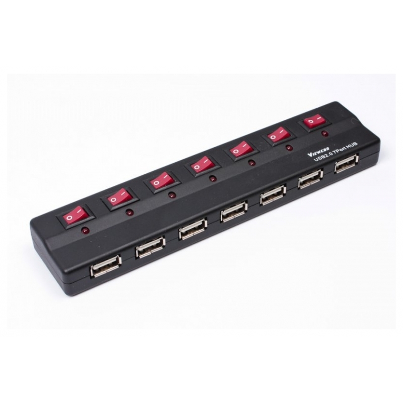 

Хаб Viewcon VE411 USB 2.0, 7 портов, с БП, с выключателями