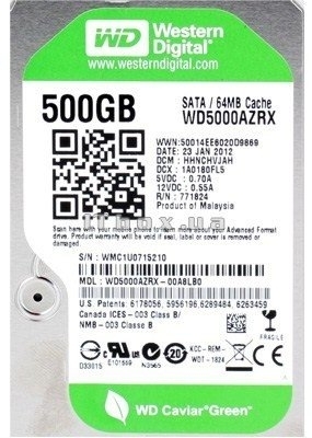 

Жесткий диск 500GB WD Caviar Green WD5000AZRX SATA 6Gb/s., 5400-7200rpm, 64МВ