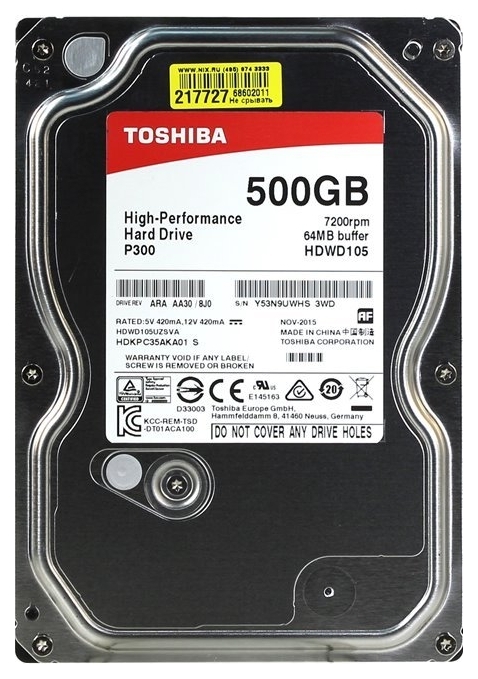 

Жесткий диск 500Gb TOSHIBA HDWD105UZSVA 7200RPM SATA 6Gb/S 64MB