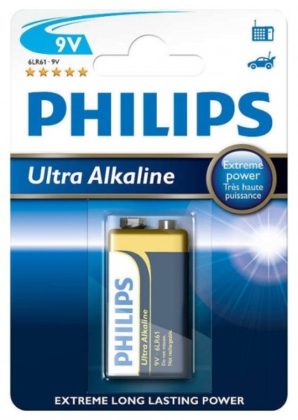 

Батарейки PHILIPS Ultra Alkaline 6LR61E1B/10 9V (E) 1шт.