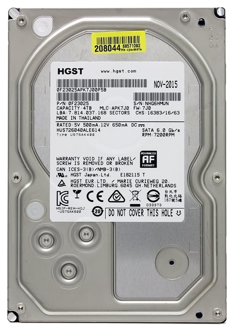 

Жесткий диск 4TB Hitachi Ultrastar HUS726040ALE614 7K6000 0F23025 7200RPM 128MB