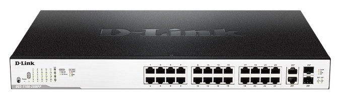 

Коммутатор D-Link DGS-1100-26MPP 24x1GE w/PoE, 21-24порт UPoE (70Вт/порт), PoE 518Вт, EasySmart
