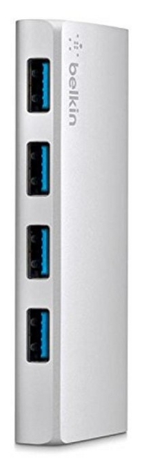 

Концентратор USB 3.0 BELKIN Ultra-Slim Metal, 4 порта + USB-C кабель, активный с БП, Silver (F4U088v