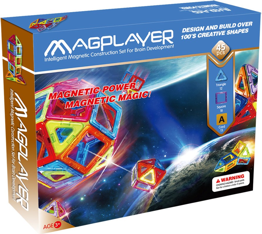 

Конструктор Magplayer магнитный набор 45 эл. MPA-45