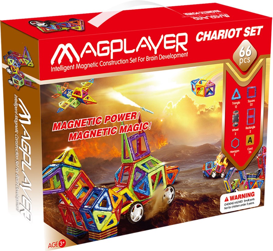 

Конструктор Magplayer магнитный набор 66 эл. MPA-66