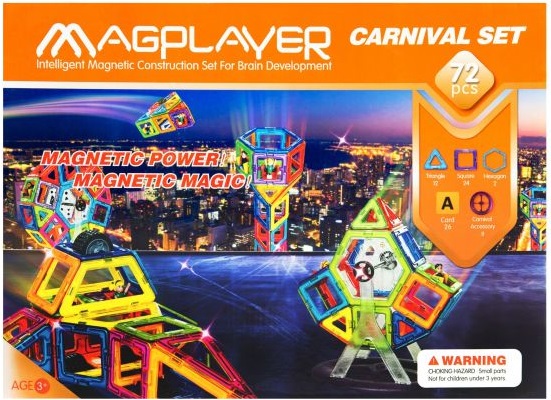 

Конструктор Magplayer магнитный набор 72 эл. MPA-72