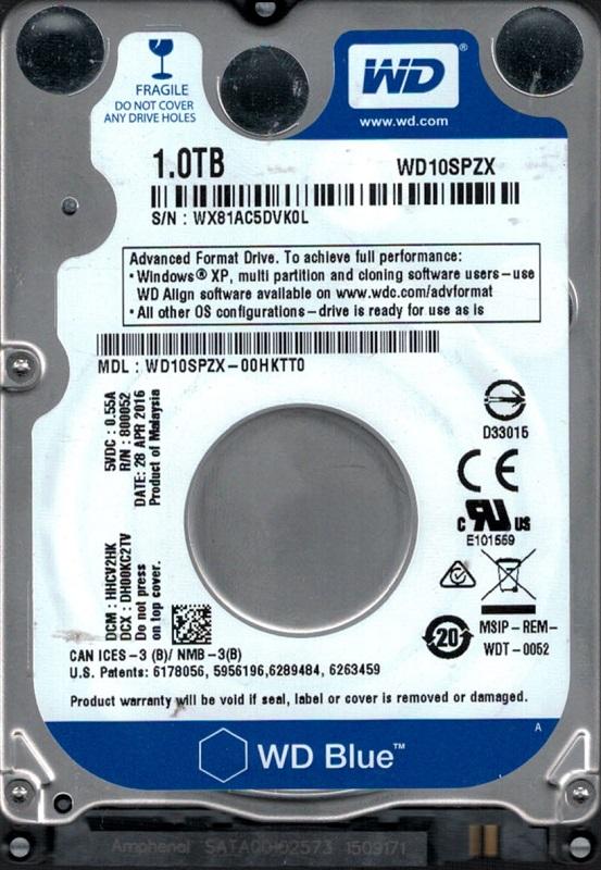 

Жесткий диск 2.5" 1TB WD Blue WD10SPZX 16Mb SATA3