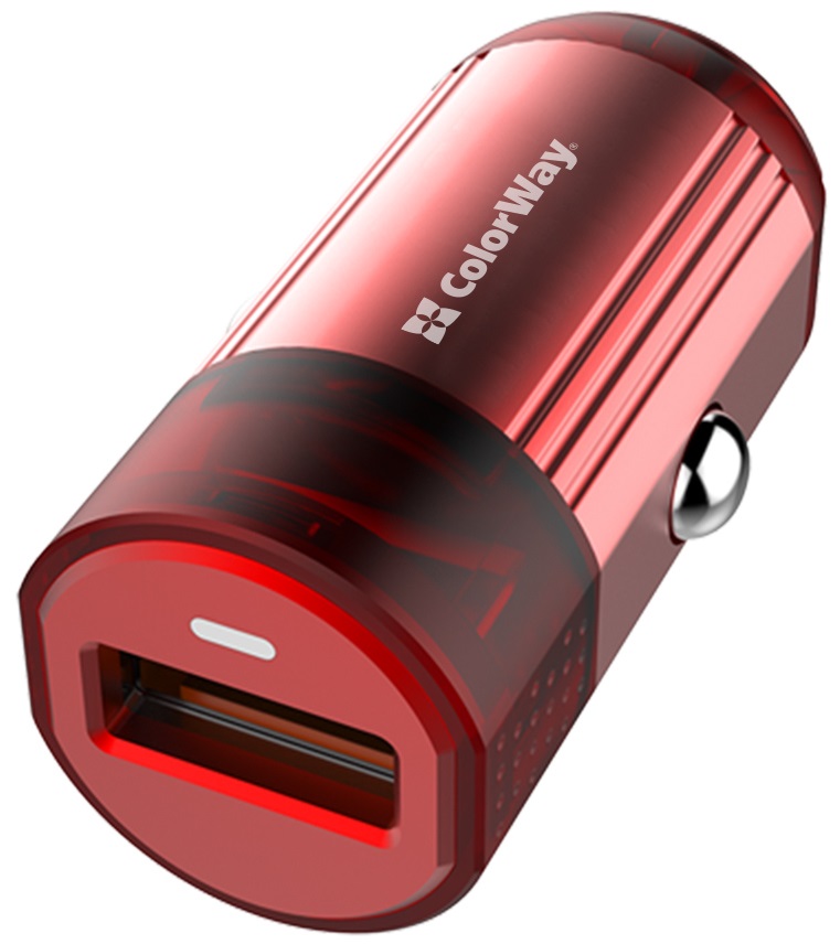 Автомобільний зарядний пристрій Colorway 1USB QC 3.0 (18W) red · 4
