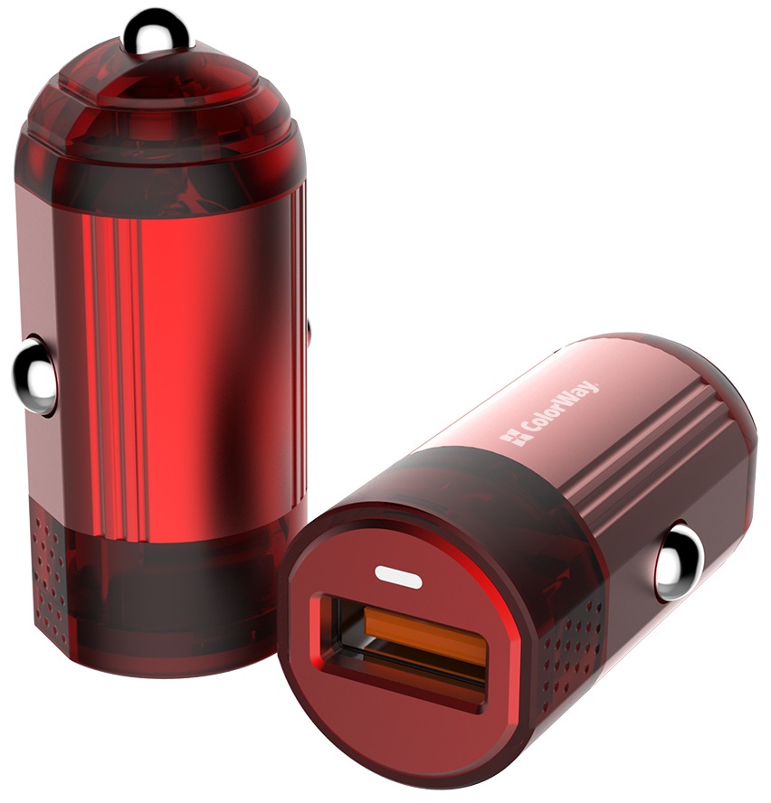 Автомобільний зарядний пристрій Colorway 1USB QC 3.0 (18W) red · 5