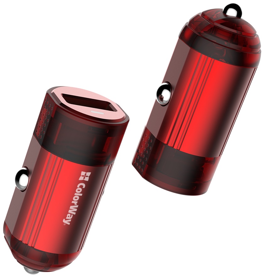 Автомобільний зарядний пристрій Colorway 1USB QC 3.0 (18W) red · 6