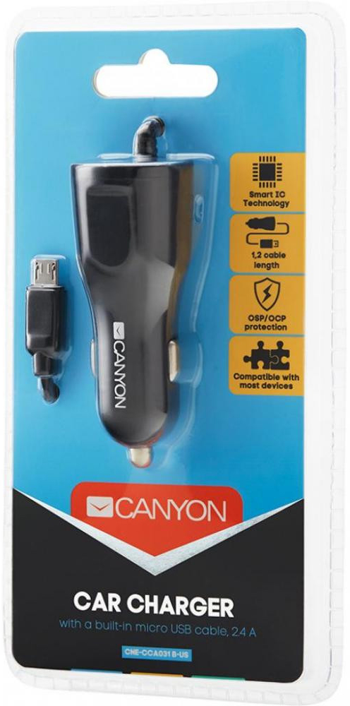Автомобільний зарядний пристрій CANYON C-03 Lightning 2.4A C-033 Black (CNE-CCA033B) · 3
