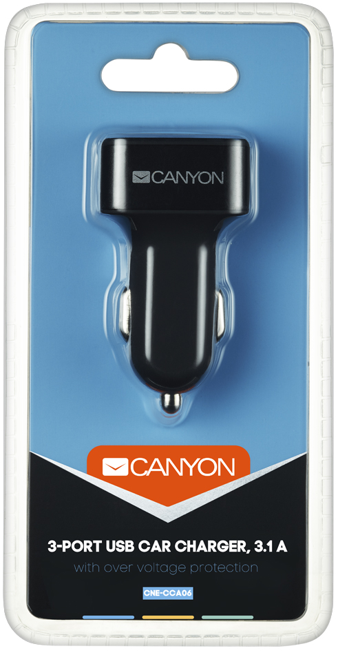 Автомобільний зарядний пристрій CANYON C-06 3xUSB 3.1A Black/Orange (CNE-CCA06B) · 4