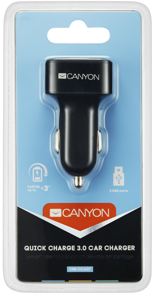 Автомобільний зарядний пристрій CANYON C-07 3xUSB 2.4A QC3.0 Black (CNE-CCA07B) · 4