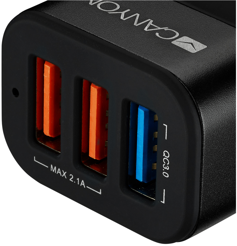 Автомобільний зарядний пристрій CANYON C-07 3xUSB 2.4A QC3.0 Black (CNE-CCA07B) · 3