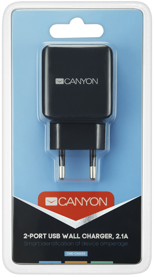 Мережевий зарядний пристрій CANYON H-02 2хUSB Smart IC Black (CNE-CHA03B) · 3